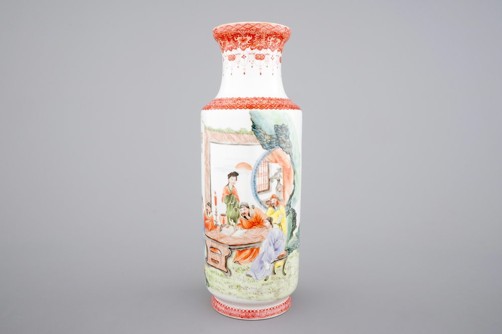 A fine Chinese porcelain rouleau vase, 20th C