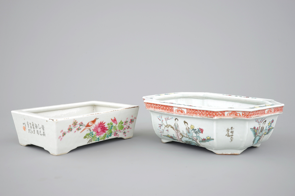 Two Chinese famille rose porcelain bonsai bowls, 19/20th C.