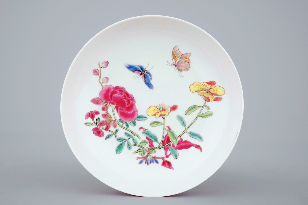 A Chinese famille rose eggshell porcelain ruby back saucer plate, Yongzheng, 1722-1735