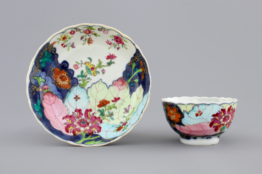 A Chinese export porcelain "Tobacco leaf" cup and saucer, ca. 1770