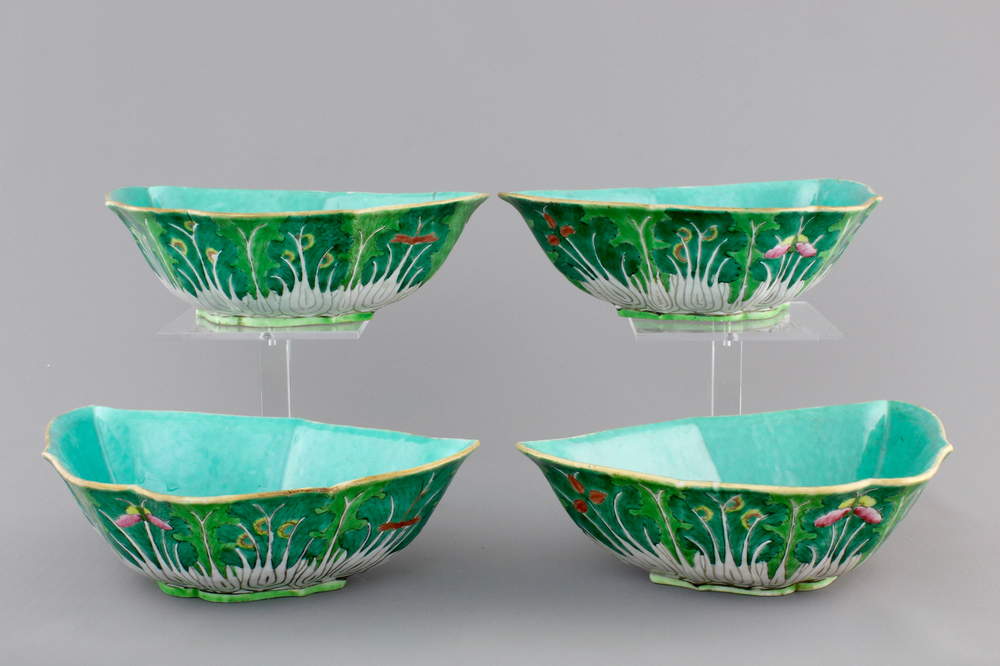 Four Chinese porcelain bat-shaped bowls, 19th C.