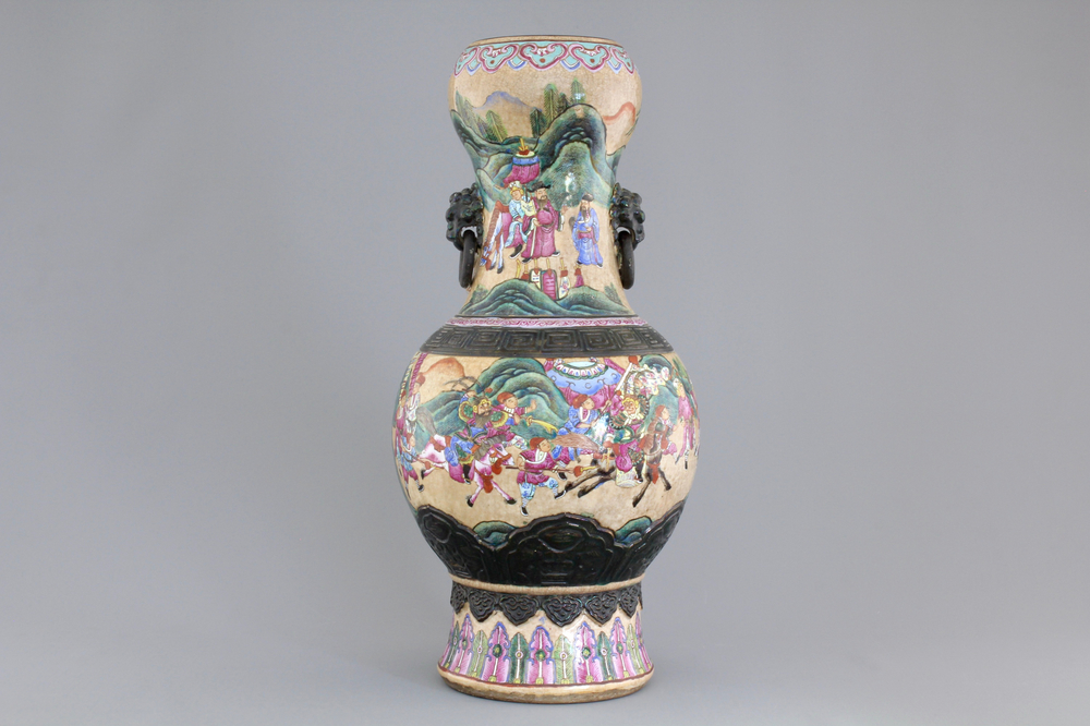 A Chinese famille rose and crackled glaze vase, Nanking, 19th C.