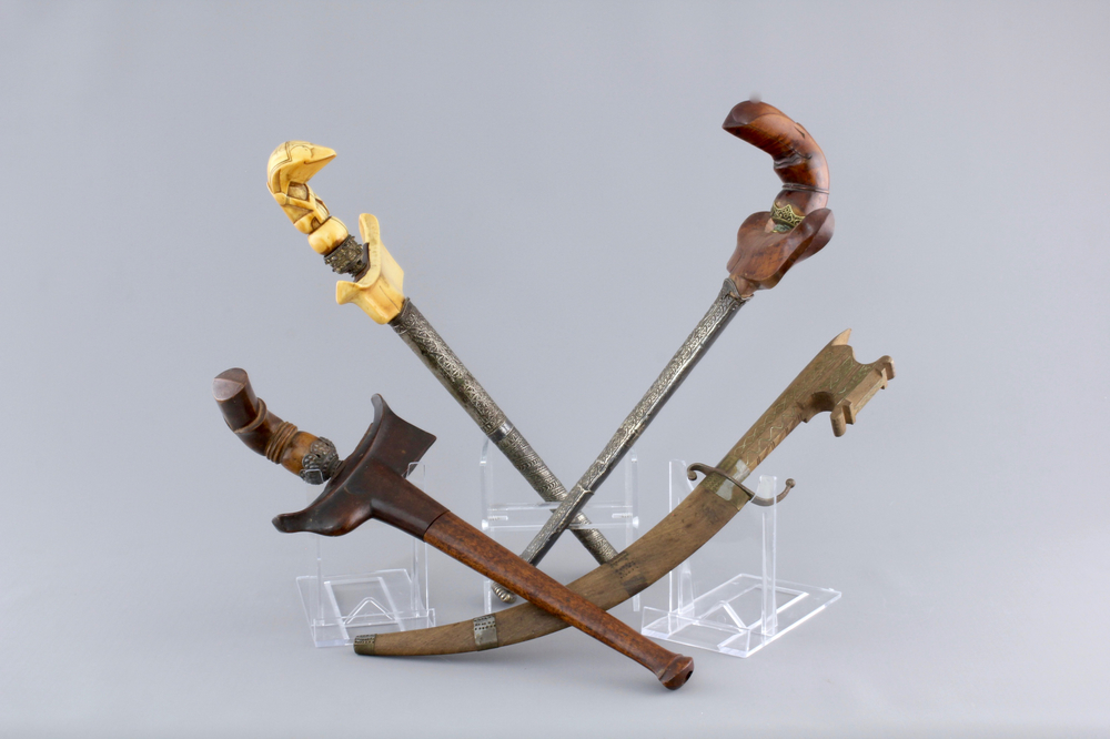 Four Indonesian Keris with ivory and silver, 19th C.