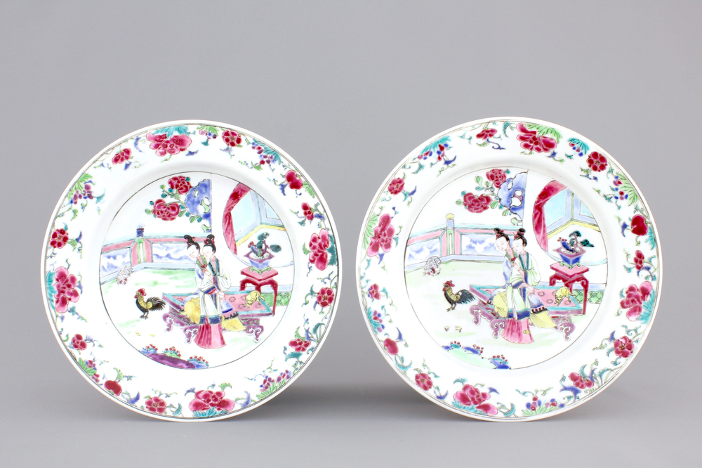 A pair of Chinese famille rose eggshell porcelain plates, Yongzheng, 1722-1735