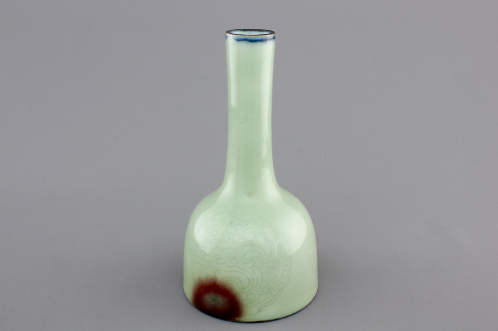 A Chinese mallet-shaped celadon vase with anhua decoration, 18th C.