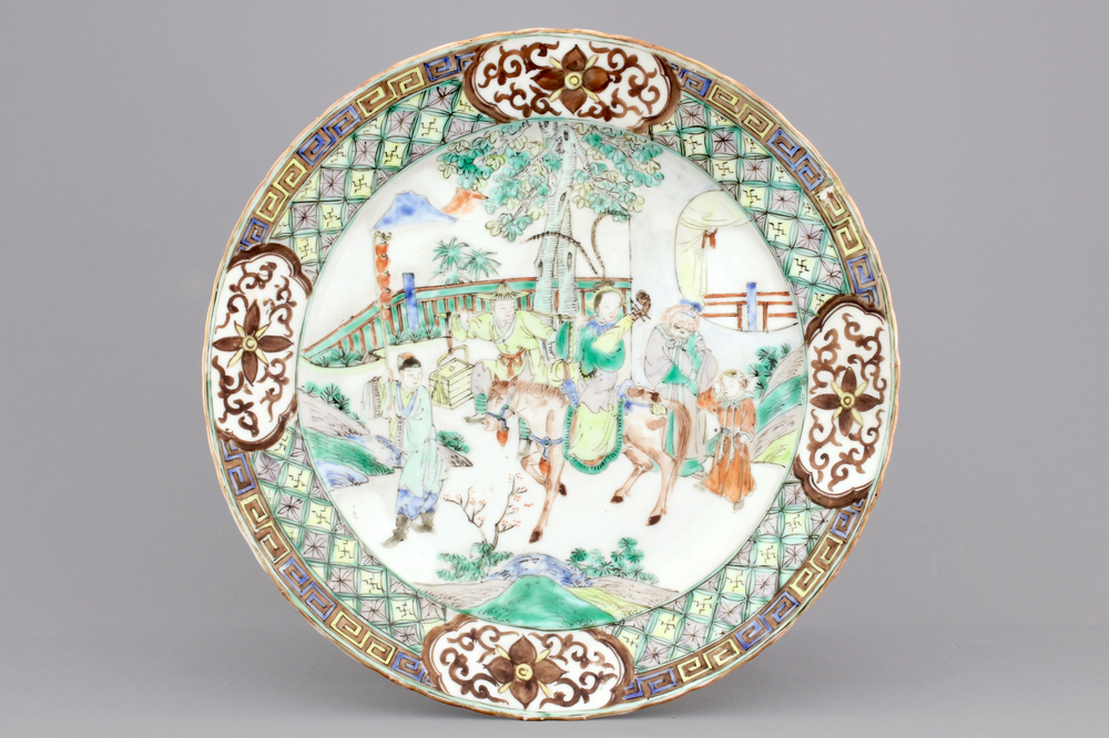 A Chinese famille verte porcelain plate, 19th C.