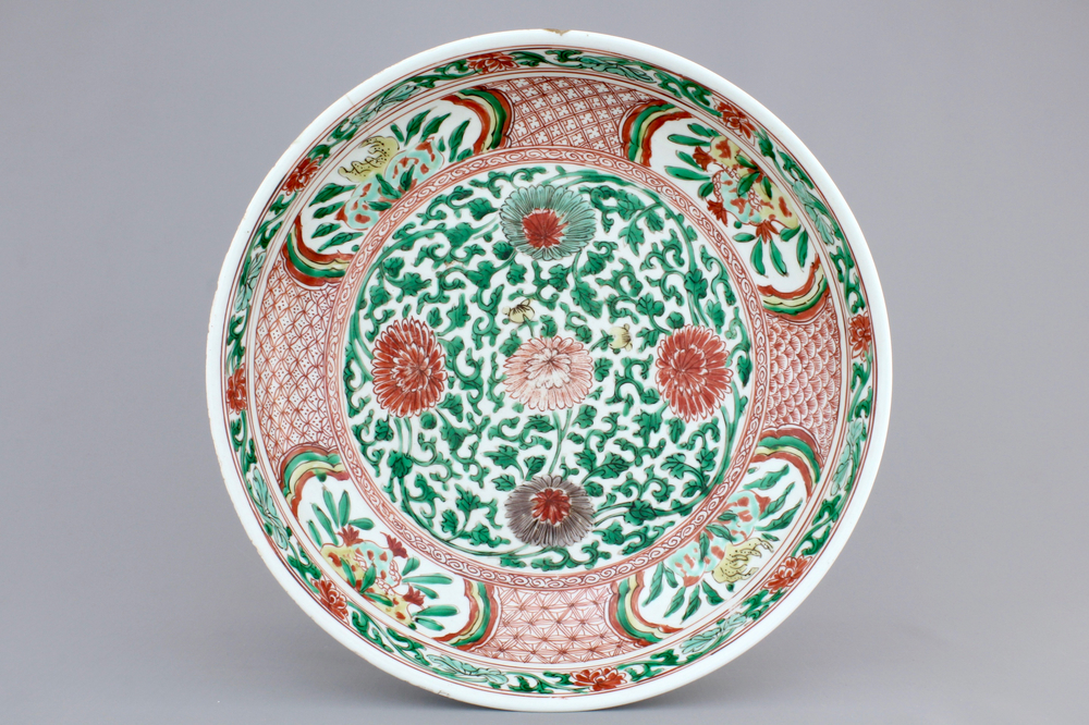 A Chinese porcelain wucai dish, Kangxi mark and of the period, ca. 1666-1700
