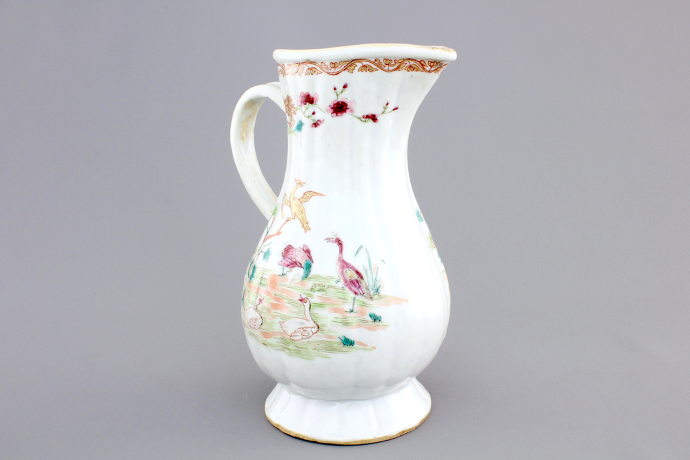 A fine Chinese famille rose and gilt export porcelain jug, Qianlong, 18th C.