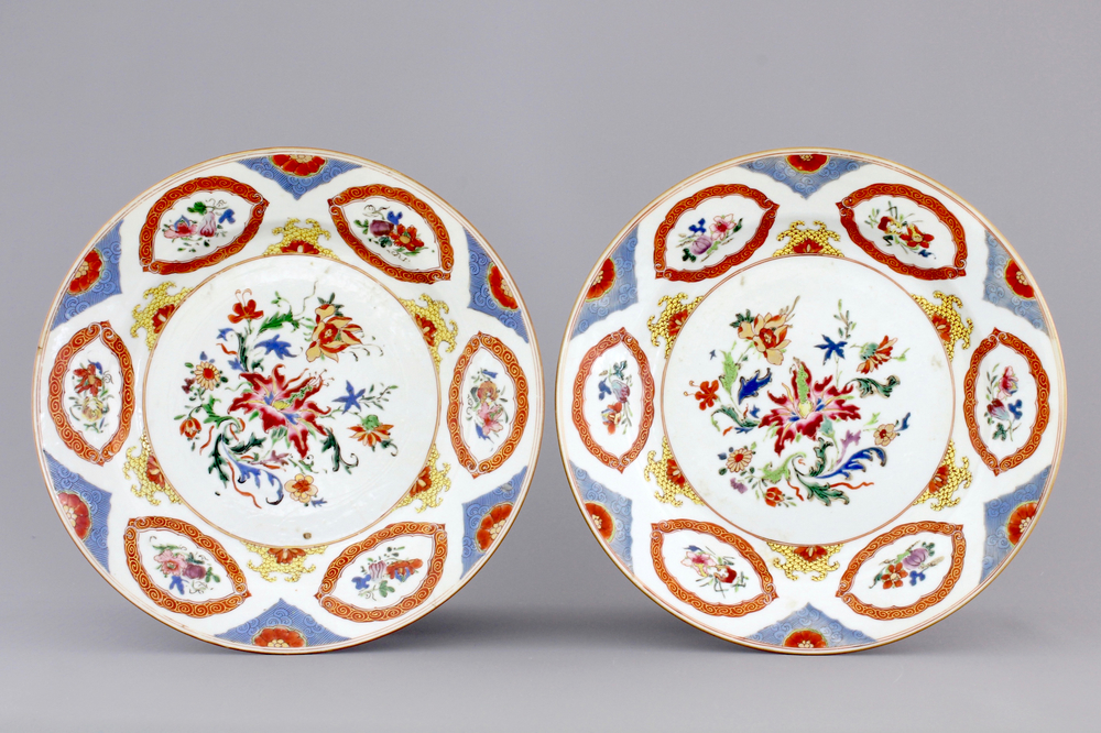 A fine pair of Chinese famille rose export plates, Yongzheng, 1722-1735