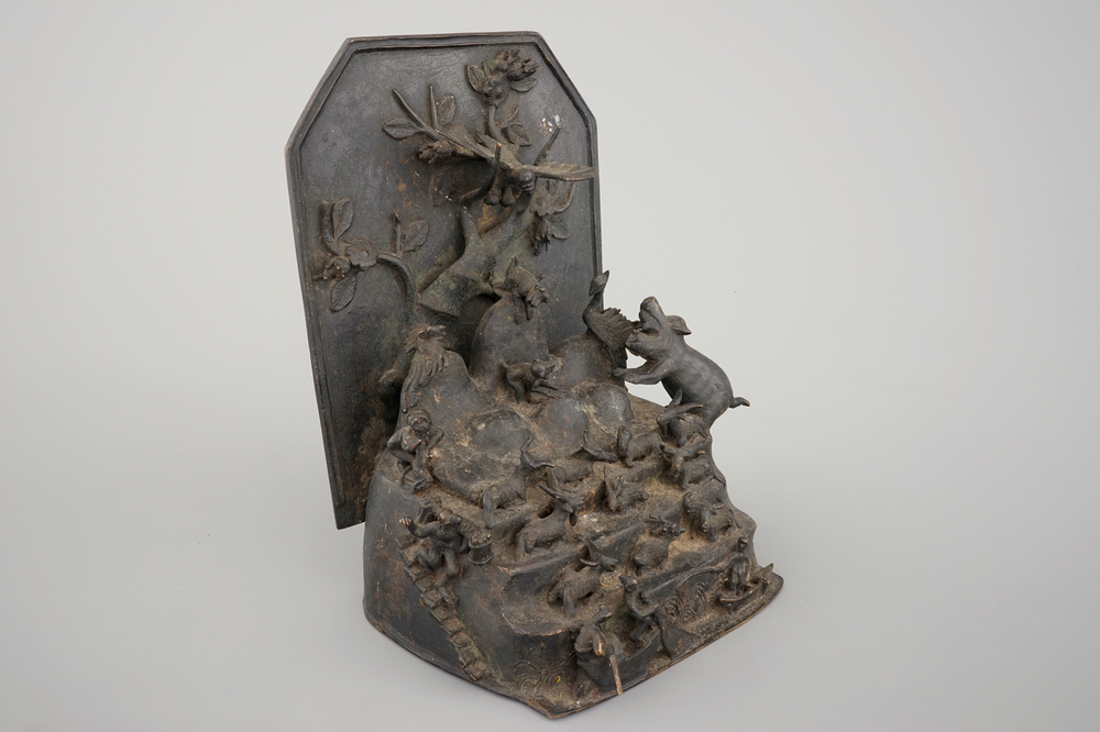 A dark bronze animal subject group, China, Ming Dynasty, 15-16th C.