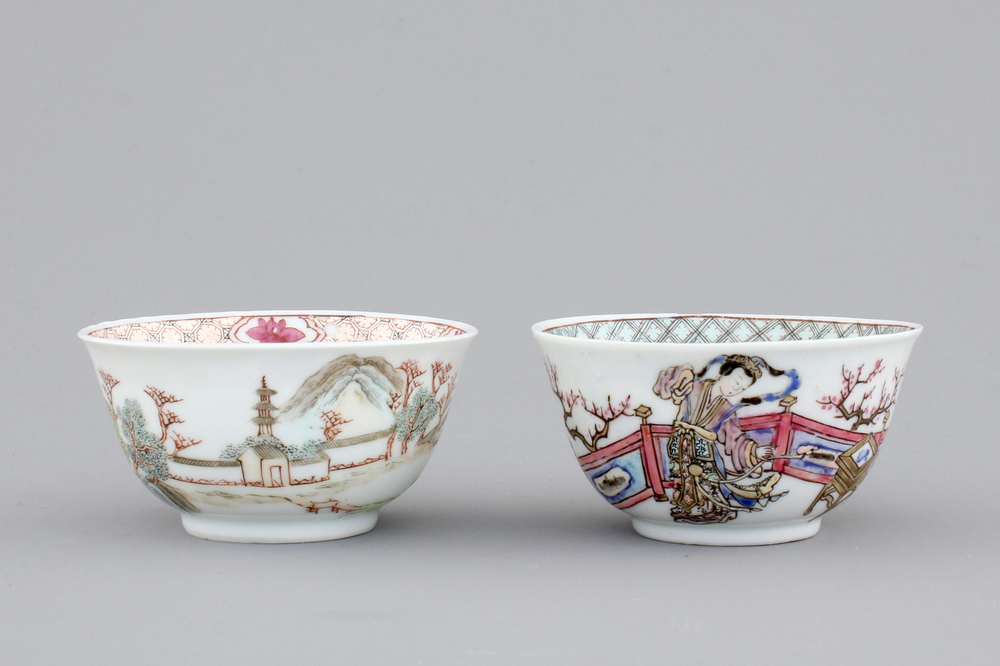 Two fine Chinese famille rose porcelain cups, Yongzheng, 1722-1735