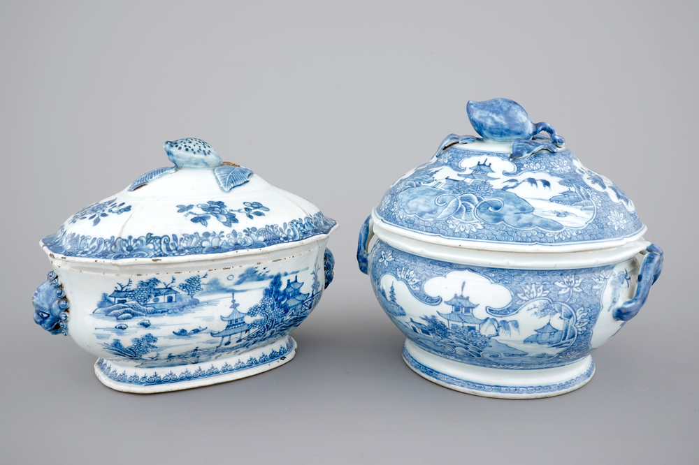 Two Chinese blue and white export porcelain tureens, Qianlong, 18th C.