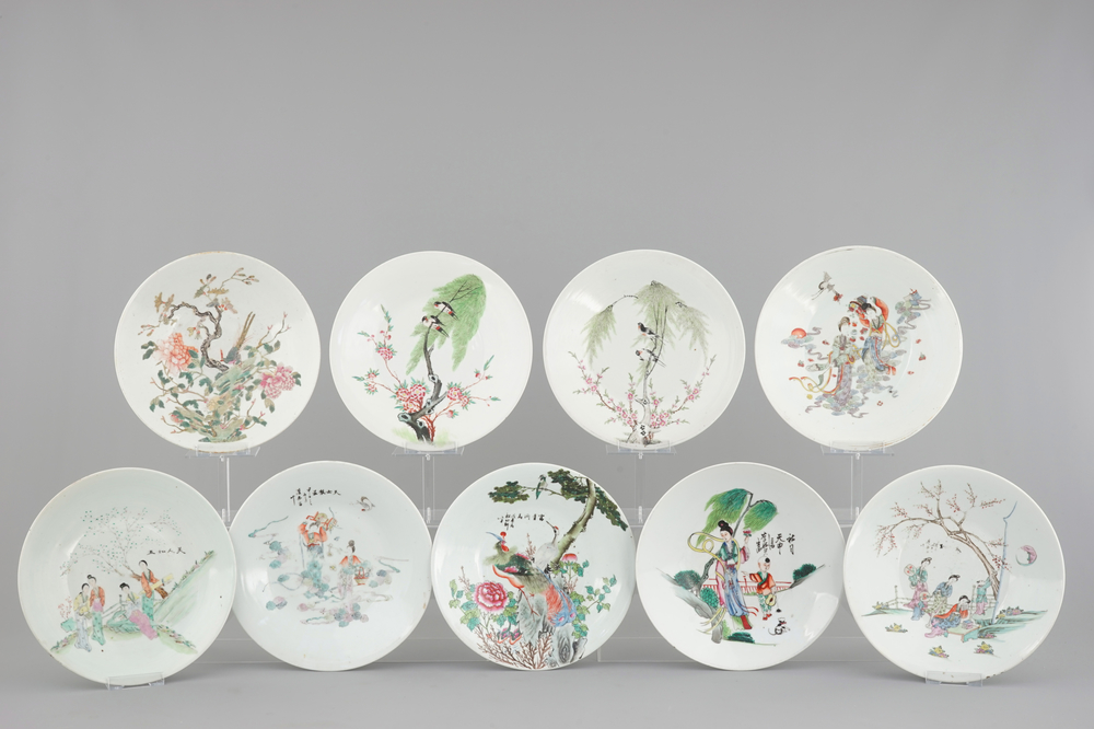 A set of 9 Chinese famille rose dishes, 19/20th C.