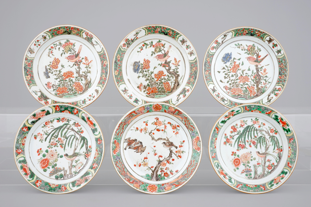 Six Chinese famille verte porcelain plates, Kangxi, ca. 1700