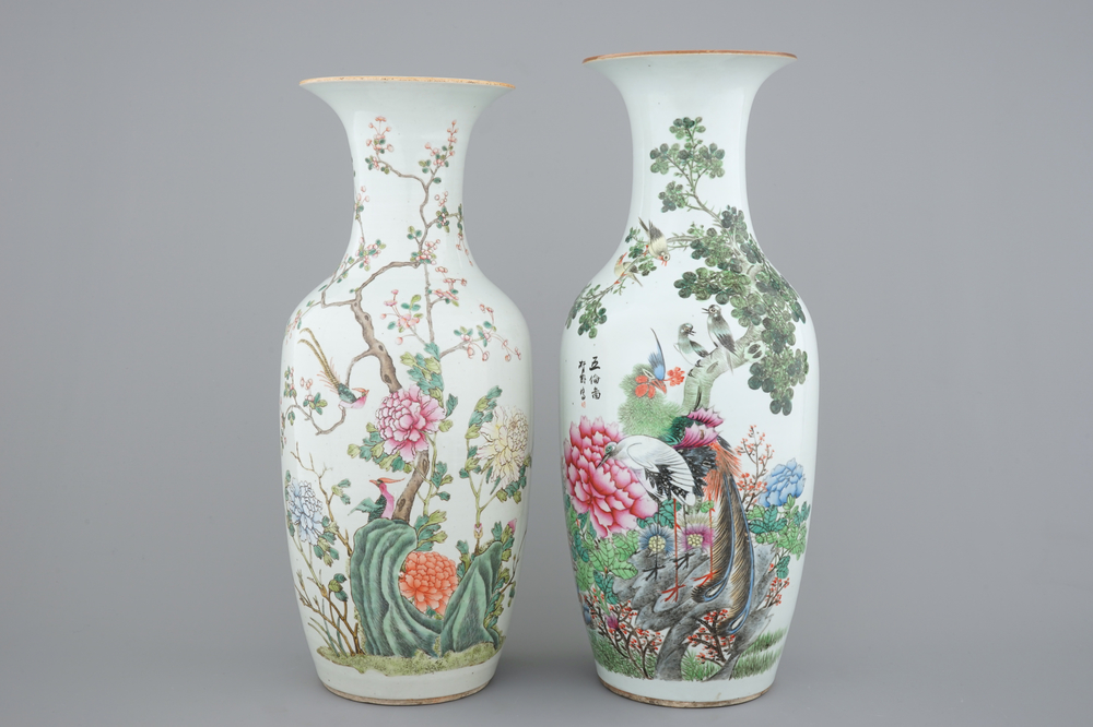 Two tall Chinese famille rose vases, 19th C.