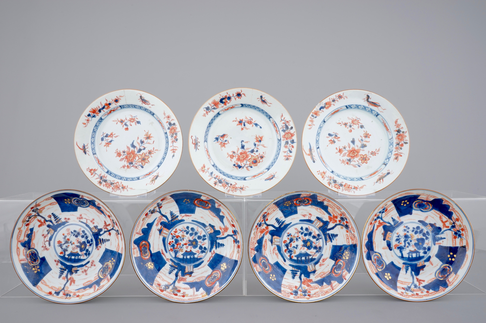 Seven Chinese Imari porcelain plates, Qianlong, 18th C.