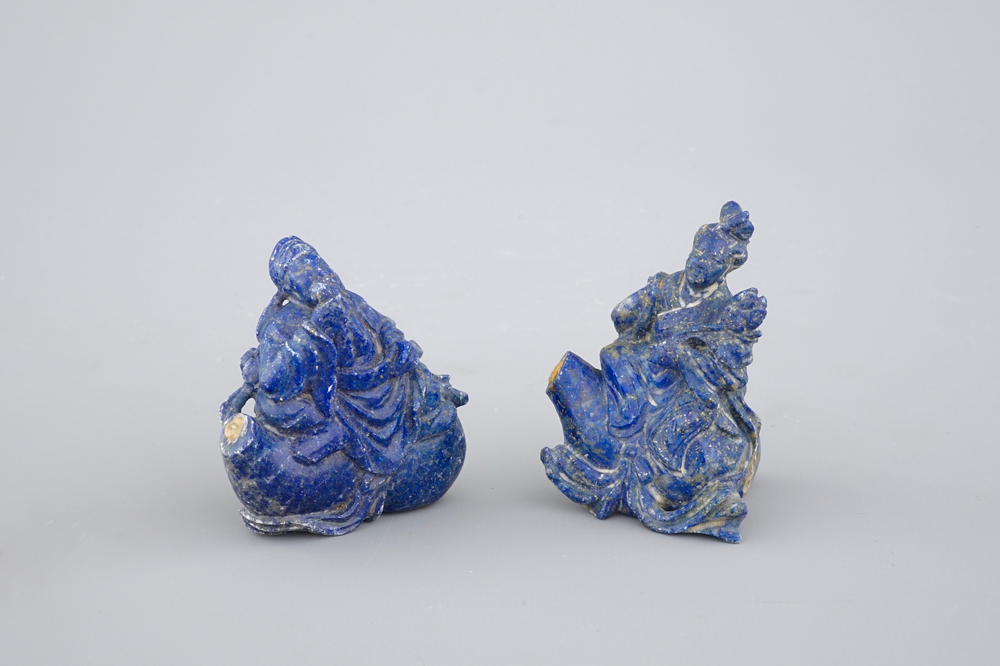 Two Chinese carved Lapis lazuli snuff bottles, 19th C.