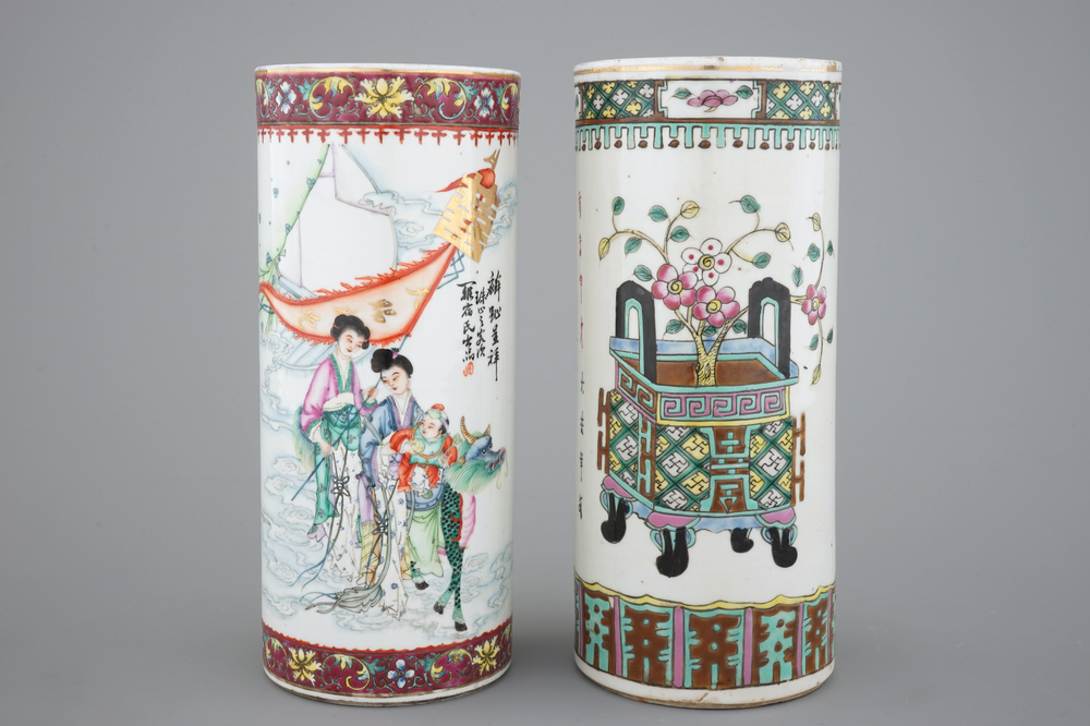 Two Chinese porcelain hat stands, 19/20th C.