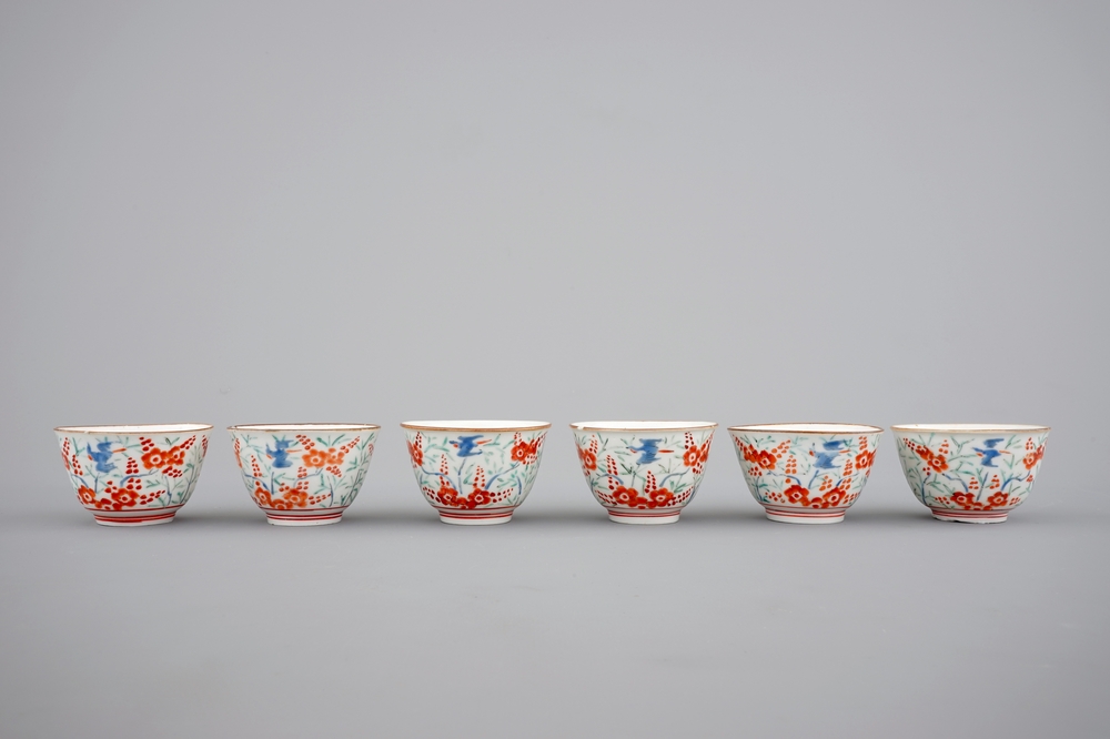 Six Japanese Kakiemon porcelain cups, 18th C.