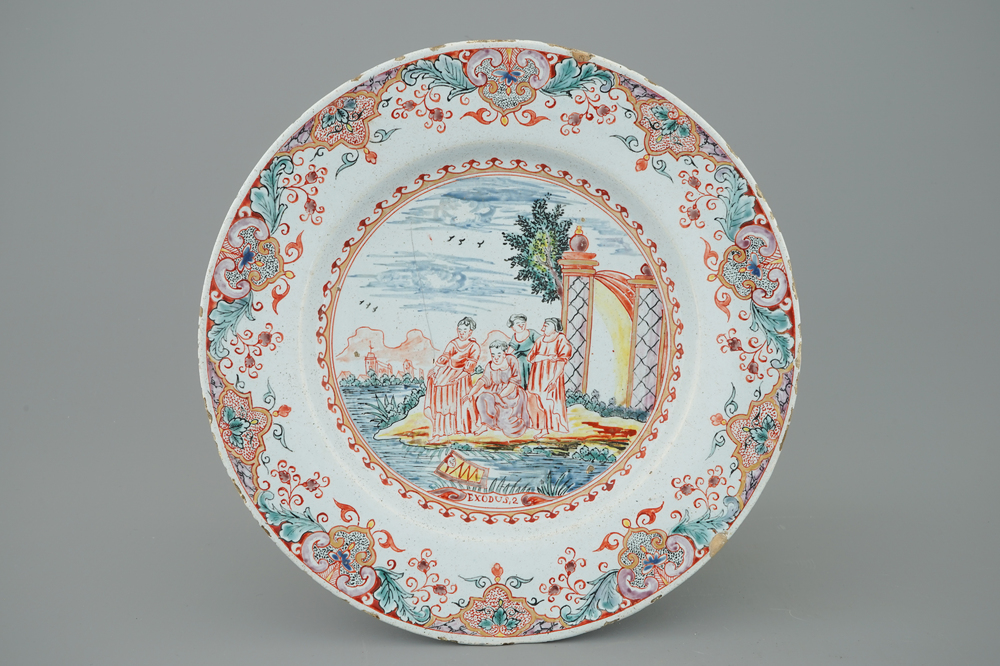A Dutch Delft dor&eacute; biblical plate, 18th C.