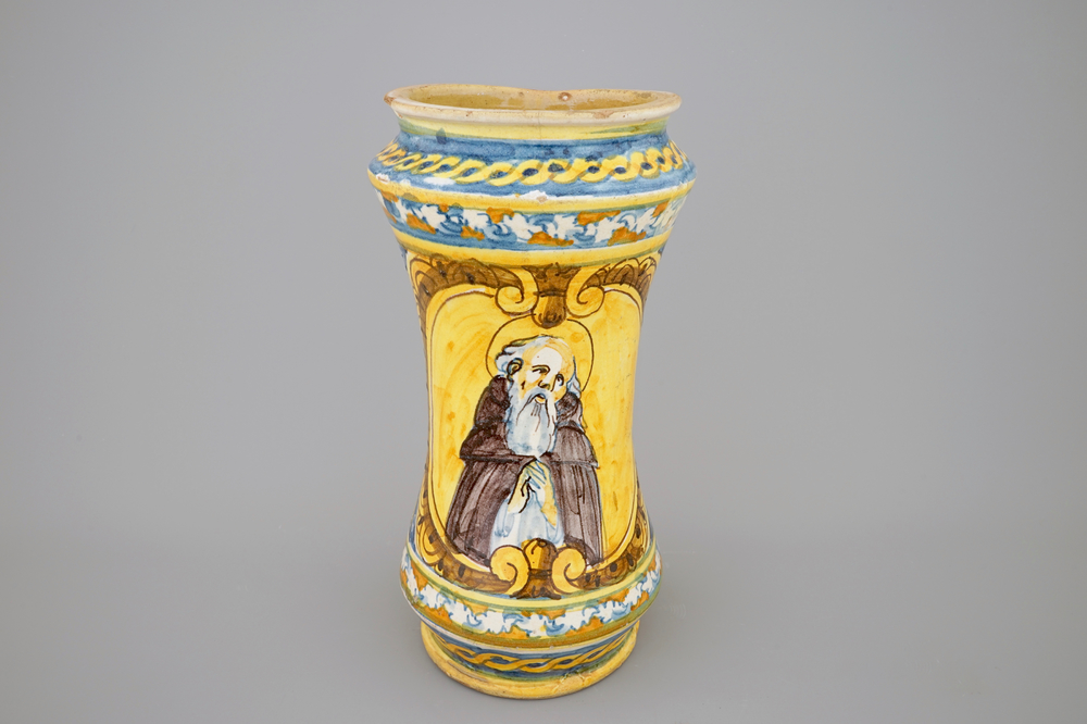 An Italian maiolica albarello, Palermo, 17th C.