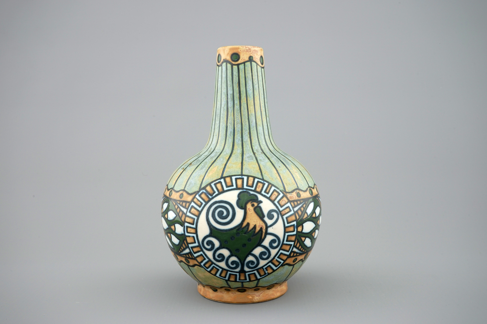 A Boch Keramis vase with a cockerel, 1st half 20th C.