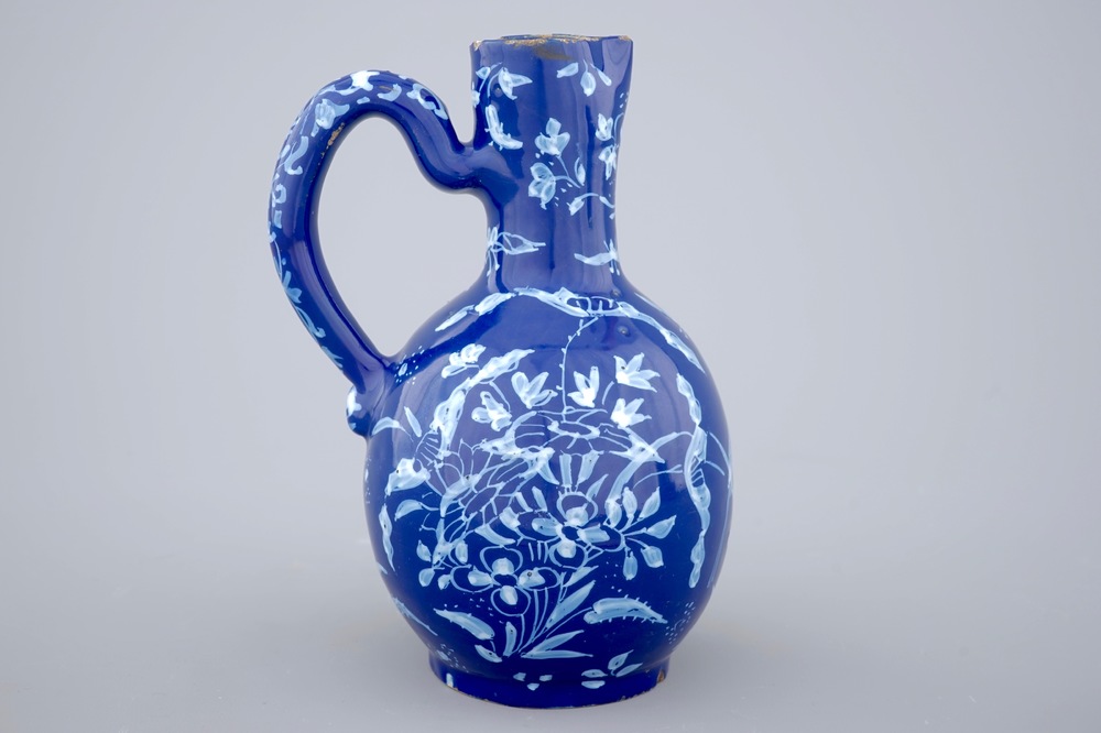 A Dutch Delft "Bleu Persan" decorated jug, ca. 1700