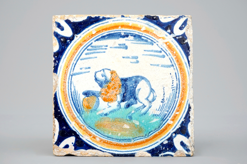 Een medaillontegel met een leeuw, ca. 1600, Zuidelijke Nederlanden