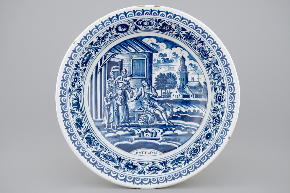 Een blauw-witte kom met bijbels decor, Harlingen, Friesland, 18e eeuw
