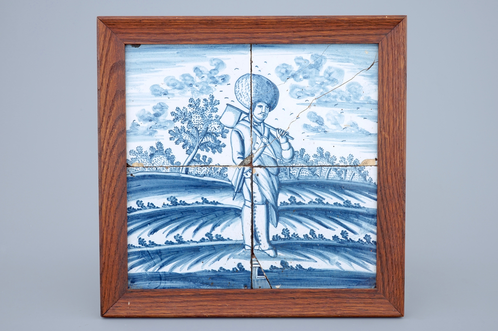 Een Delfts tegeltableau met een kozak met bijl, Harlingen, Friesland, 18e eeuw