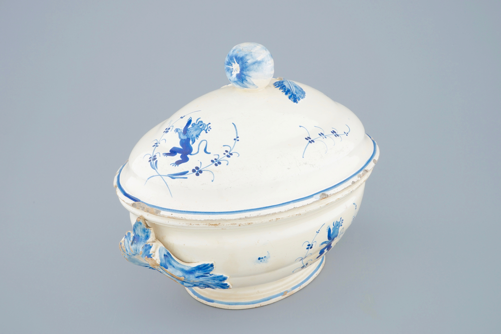 A blue and white tureen and cover, Andenne, 19th C.