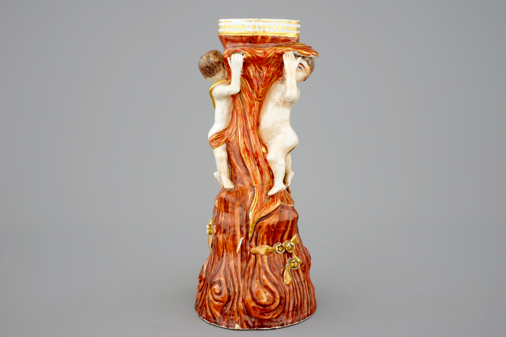 A Chinese export porcelain faux bois fruit bowl stand, Qianlong, 18th C.