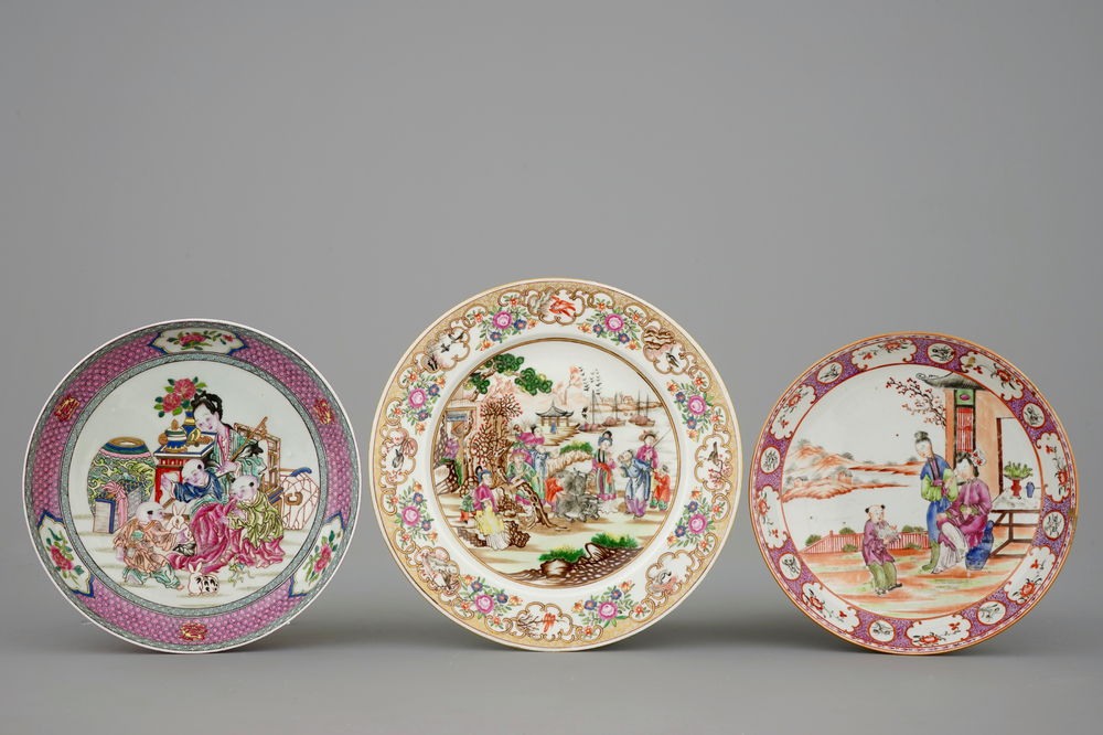 Trois assiettes en porcelaine de Chine et de Samson, 18/19&egrave;me