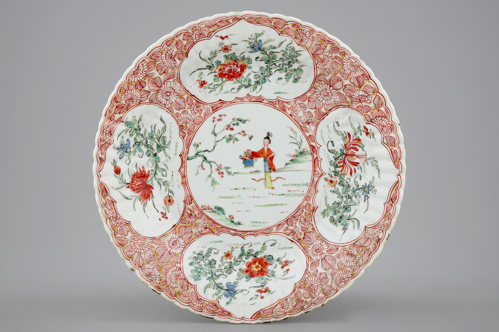 A Chinese lobed famille verte dish, Kangxi, 18th C.