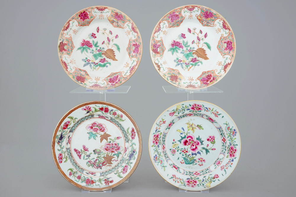 Four Chinese famille rose plates, Yongzheng/Qianlong, 18th C.
