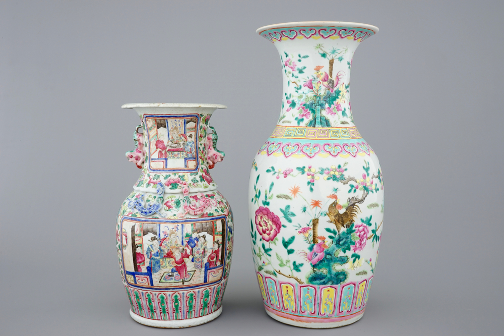 Two Chinese famille rose vases, 19th C.