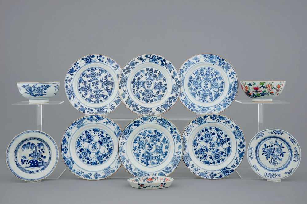A collection of Chinese blue and white, famille rose and Imari porcelain, Qianlong, 18th C.