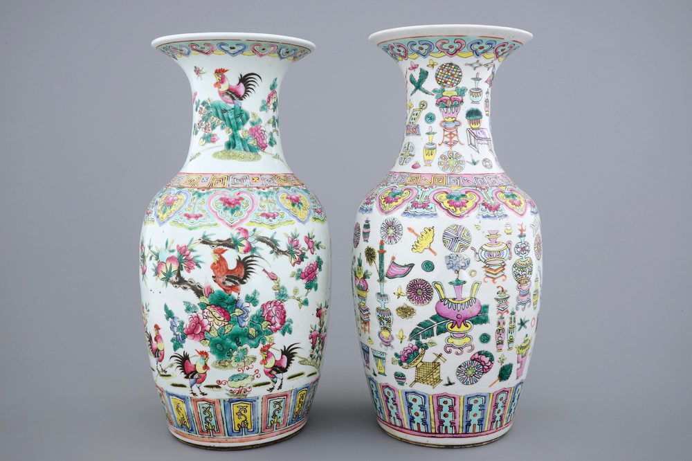 Twee Chinese famille rose vazen, 19e eeuw