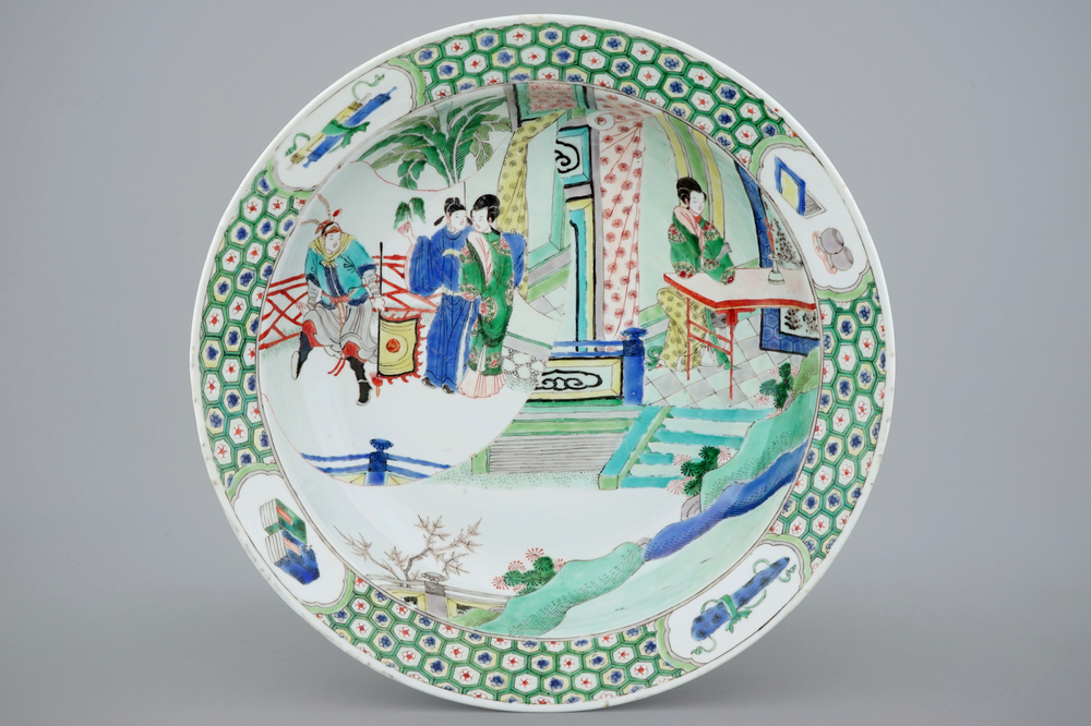 Een grote Chinese famille verte schotel, Kangxi