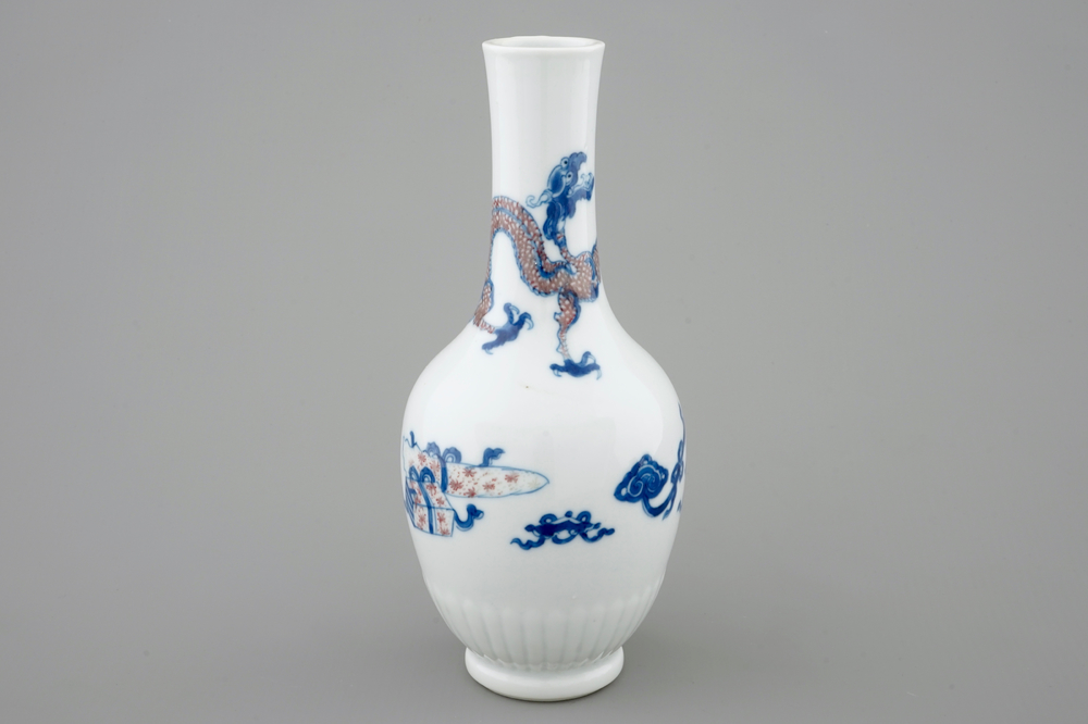 A Chinese blue and white and underglaze red vase with a dragon, Kangxi