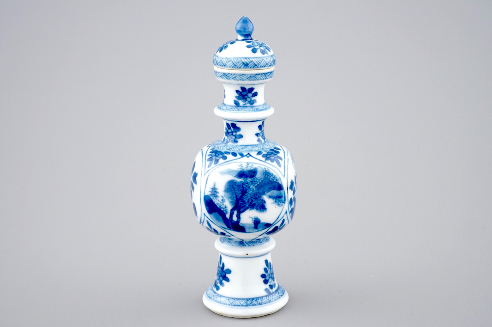 A rare Chinese blue and white vase and cover, Kangxi