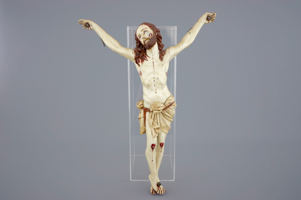 A large polychrome painted Indo-Portuguese wood corpus Christi, 17/18th C.