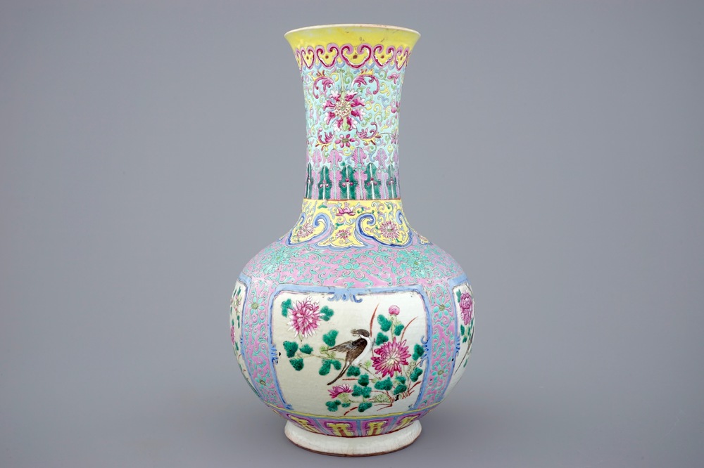 A Chinese famille rose "Straits" bottle vase for the Indonesian market, 19th C.