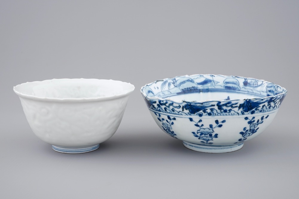 Twee Chinese kommen in kraakporselein, Ming, Wanli