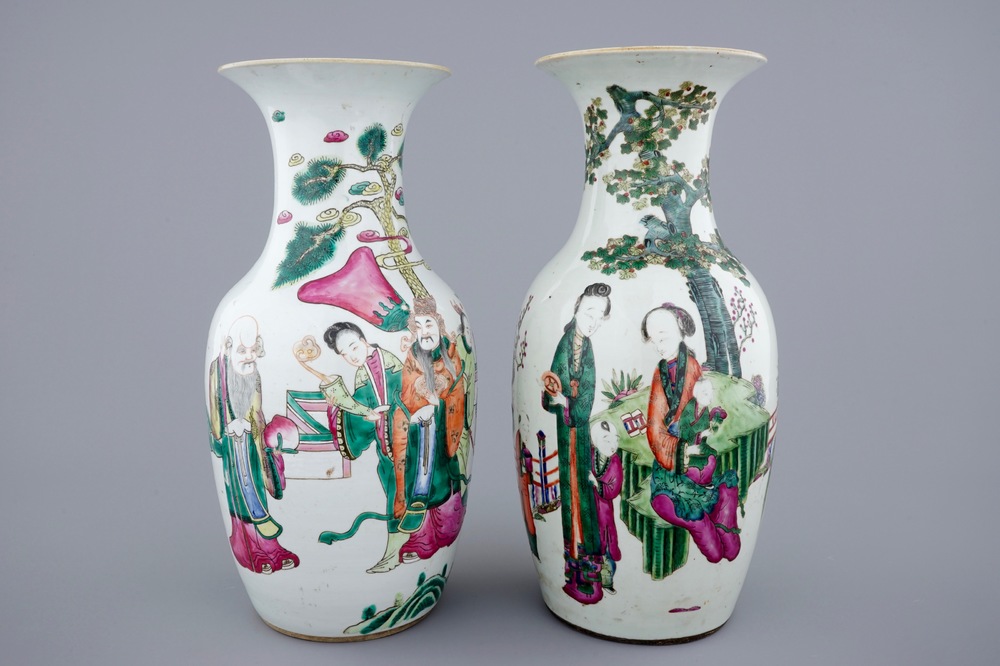 Two Chinese famille rose vases with garden scenes, 19th C.