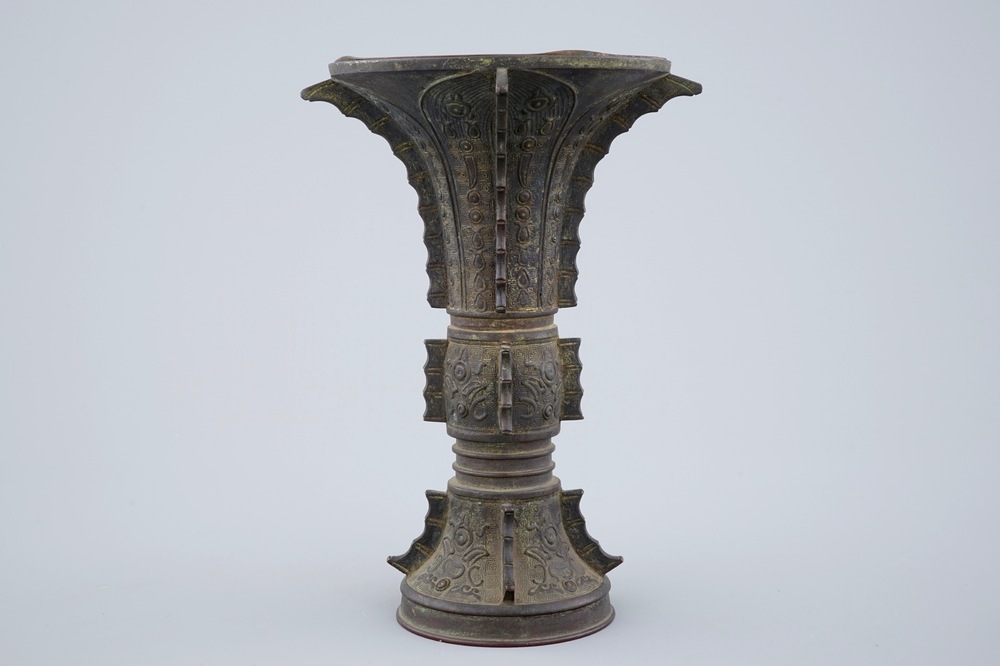 A Chinese bronze gu beaker vase, late Ming Dynasty