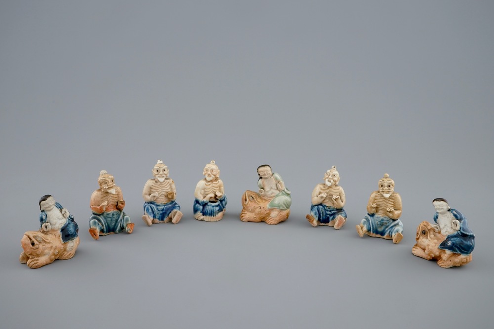 A collection of eight Chinese enamel biscuit "Immortals", Qianlong, 18th C.