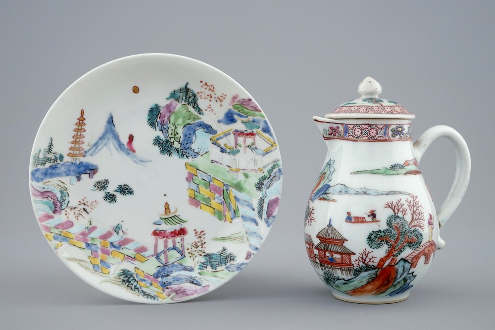 Un pot &agrave; lait et une soucoupe en porcelaine de Chine famille rose, Yongzheng, 1723-1735