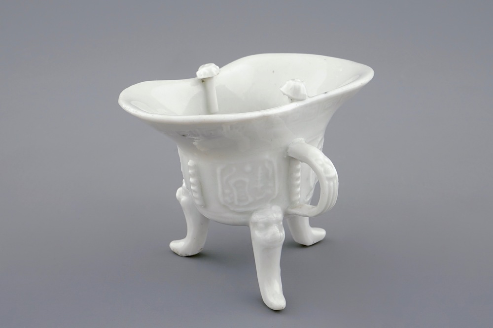 A Chinese Dehua blanc de Chine "Jue" wine cup, Kangxi