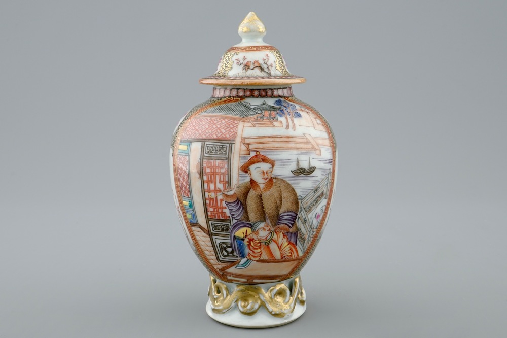 A Chinese mandarin tea caddy and cover, Qianlong, 18th C.